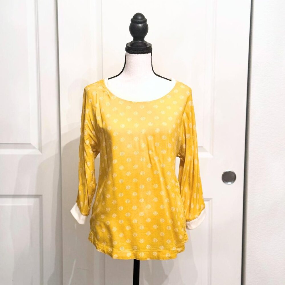 Maeve Yellow Polka Dot 3/4 Sleeve Blouse Top from Anthropologie, Size 0